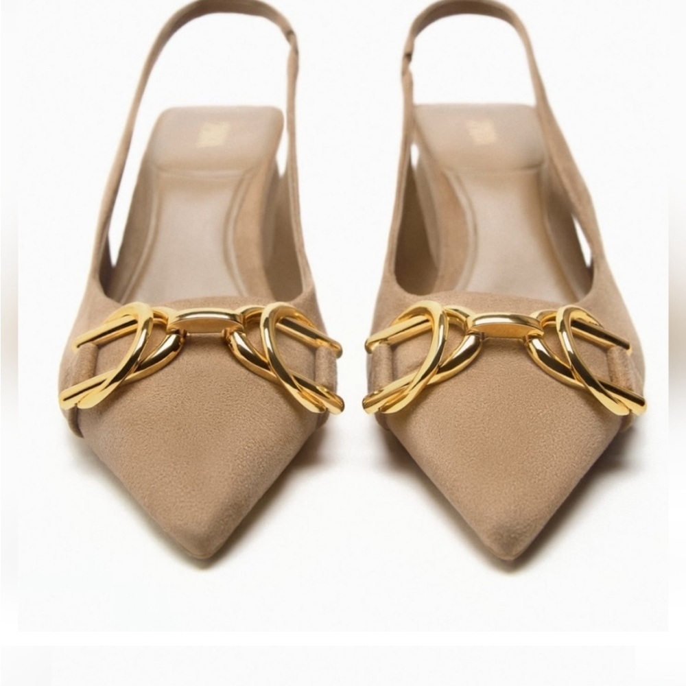 ZARA GOLD CHAIN BLOCK HEELS BRAND NEW WITH TAGS US 8 EUR 39 - Picture 6 of 6